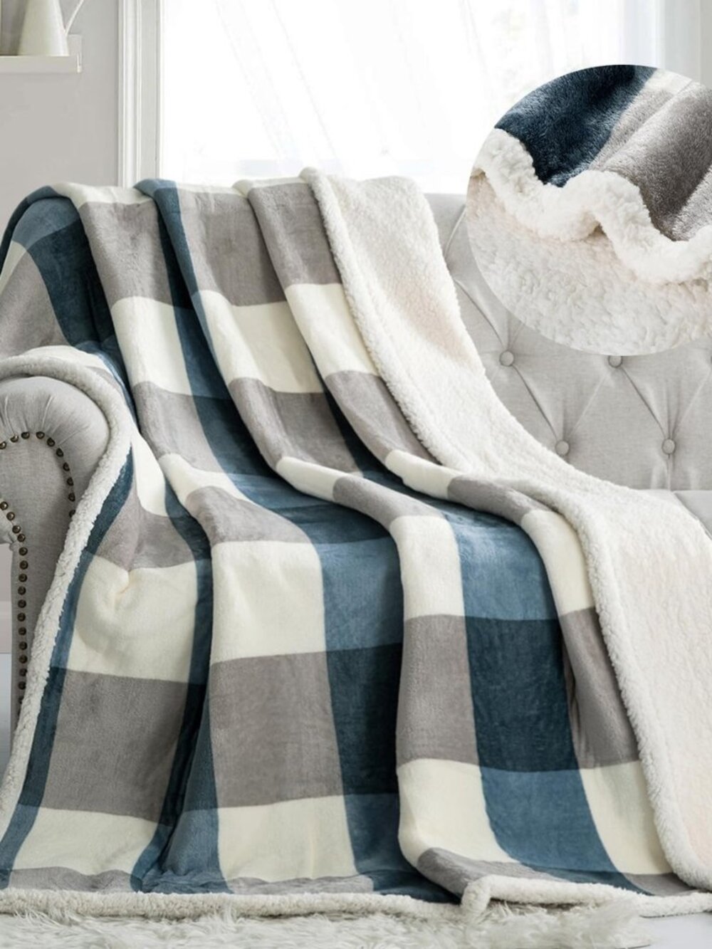 Sherpa Fleece Throw Blanket 60" x 80" Reversible Plush Fluffy Large Big Blanket